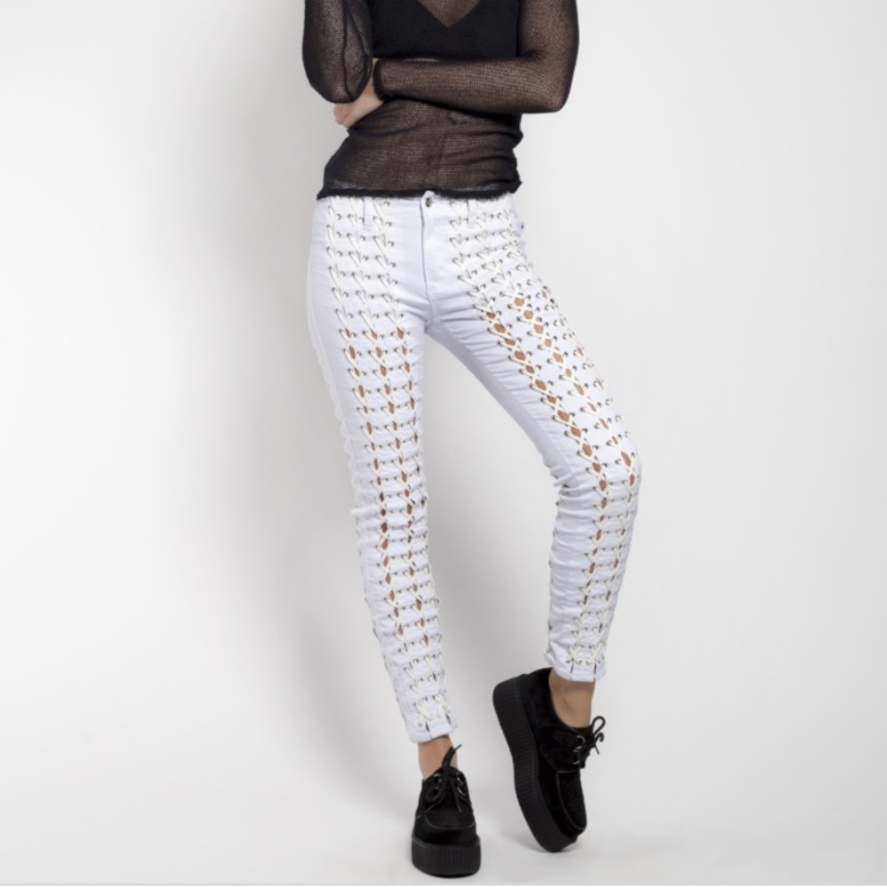 Tripp NYC white lace up jeans